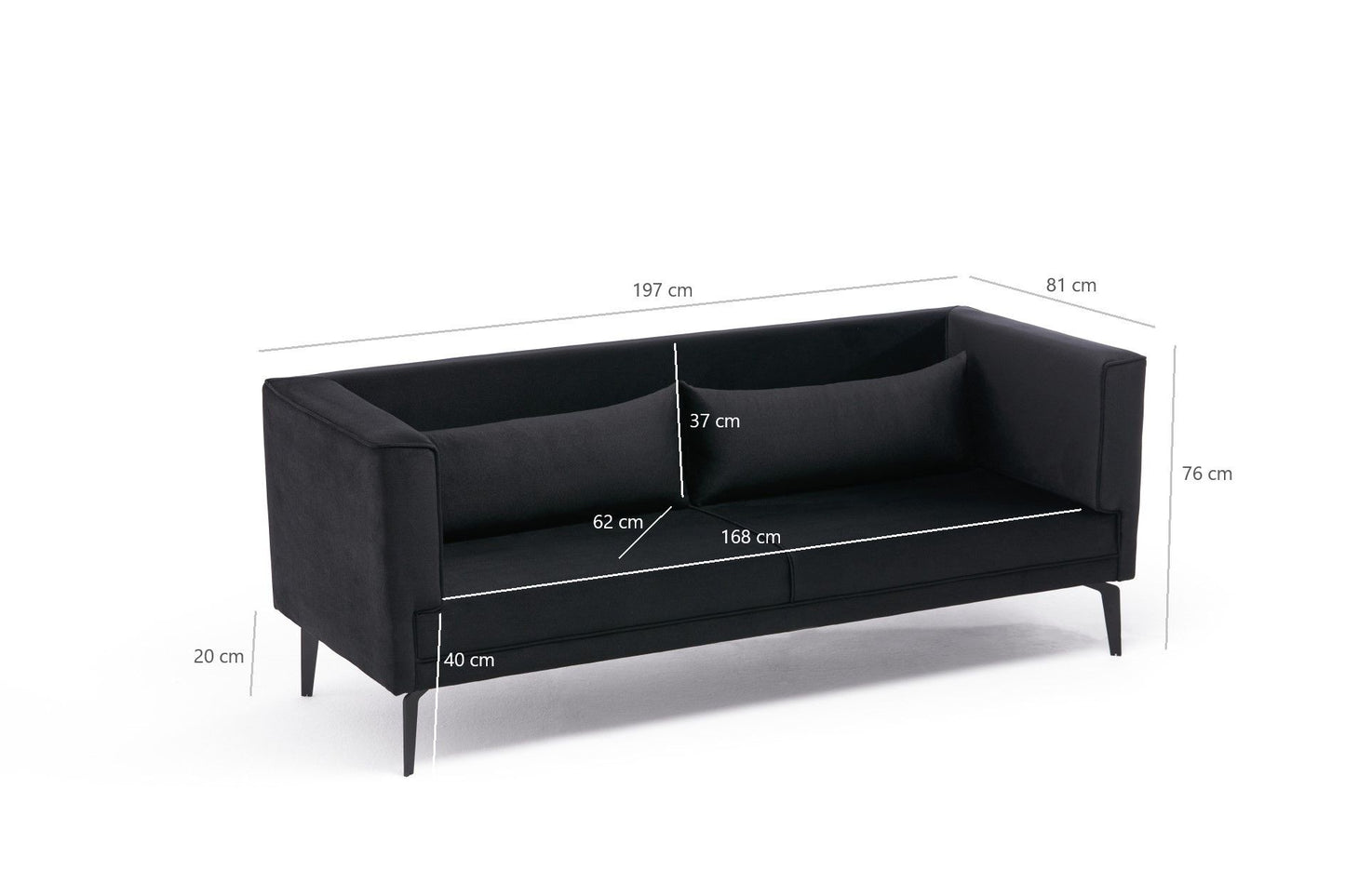 Ardosa - Sort - 3-sæders sofa