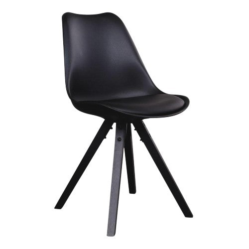 Stuhl in Schwarz mit schwarzen Holzbeinen