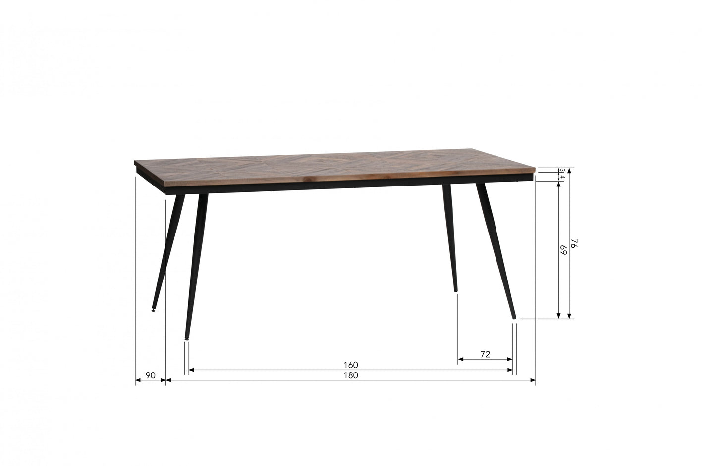 BEPUREHOME | Rhombic - Esstisch, Holz/Metall 180x90cm