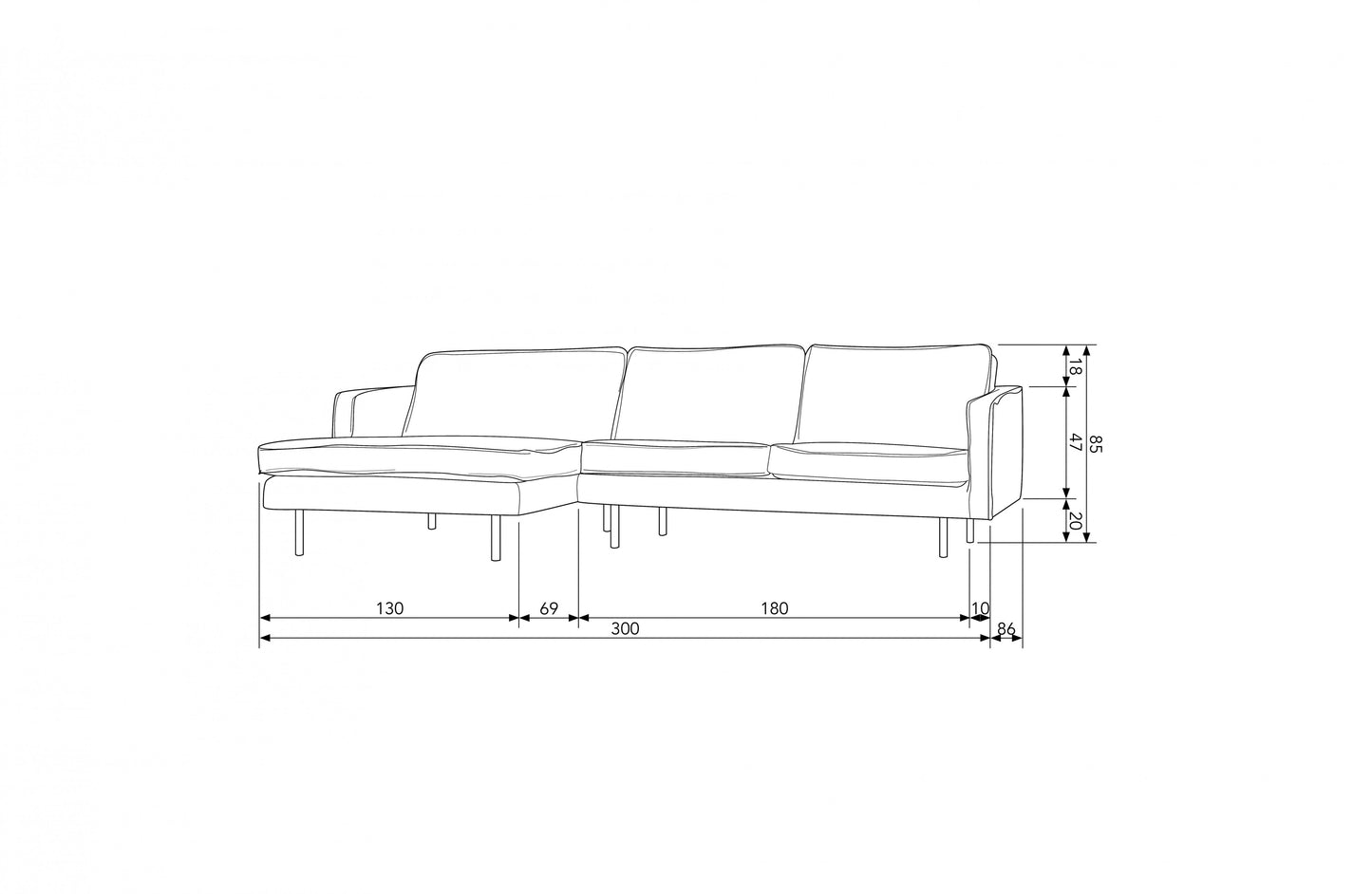 BEPUREHOME | Rodeo - Chaiselongue, Links, Velours Rost