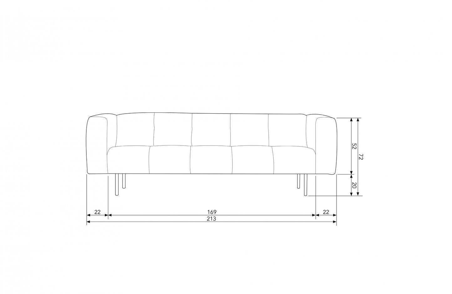 die vtwon | Skin - 2-Personen-Sofa, 213 cm Vintage Hellgrau