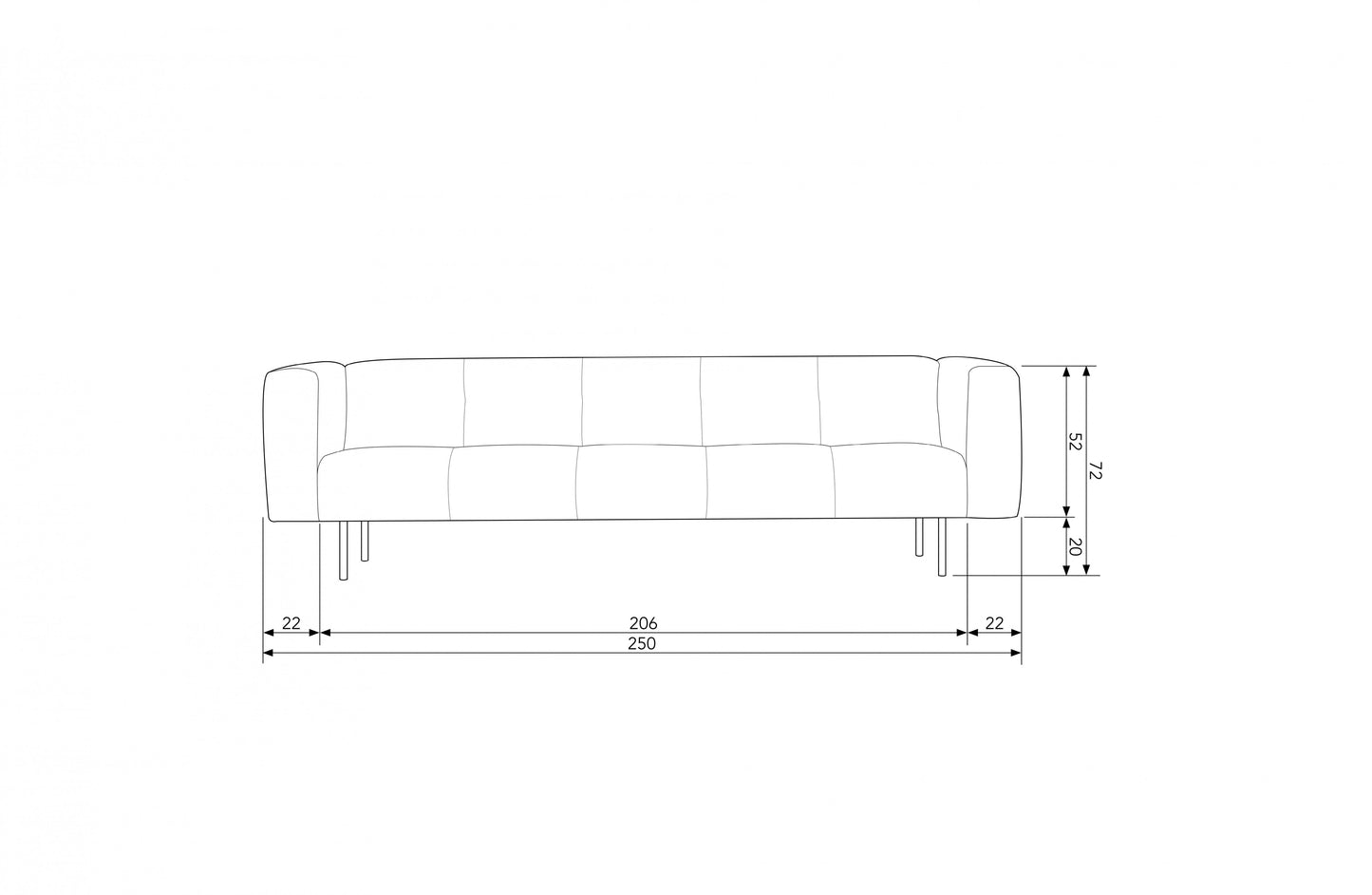 die vtwon | Skin - 4-Personen-Sofa, 250 cm Vintage Hellgrau
