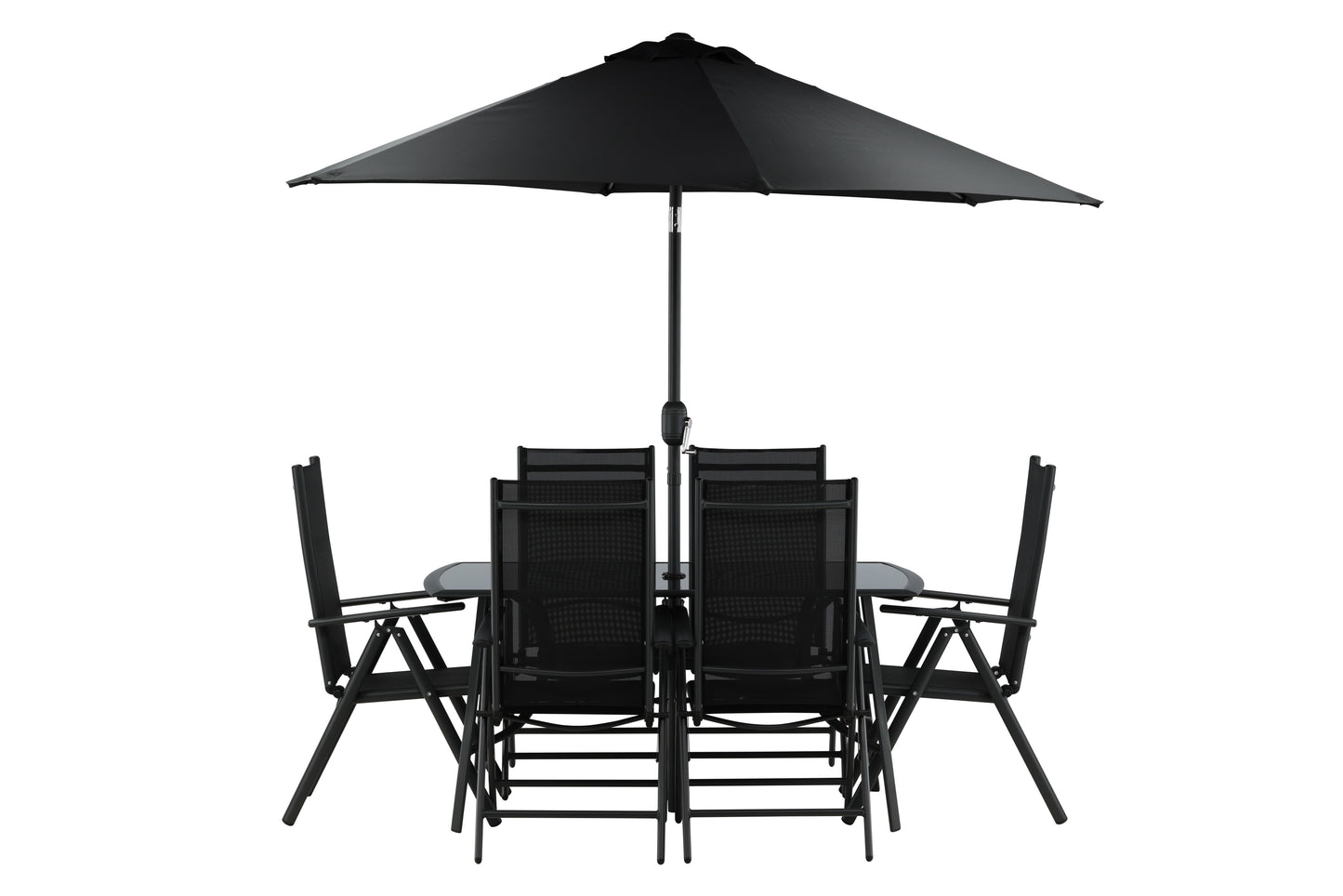 Brekki - Udendørs spisebordssæt inkl. parasol, Sort, Aluminium
