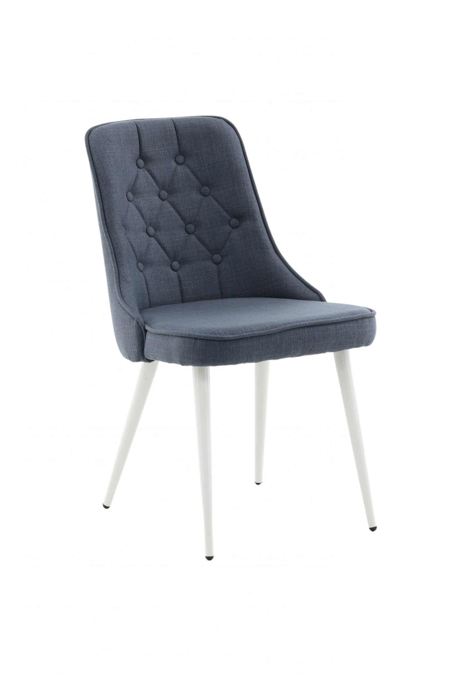 Venture-Design | Deluxe Esszimmerstuhl aus Velours – weiße Beine – blauer Stoff
