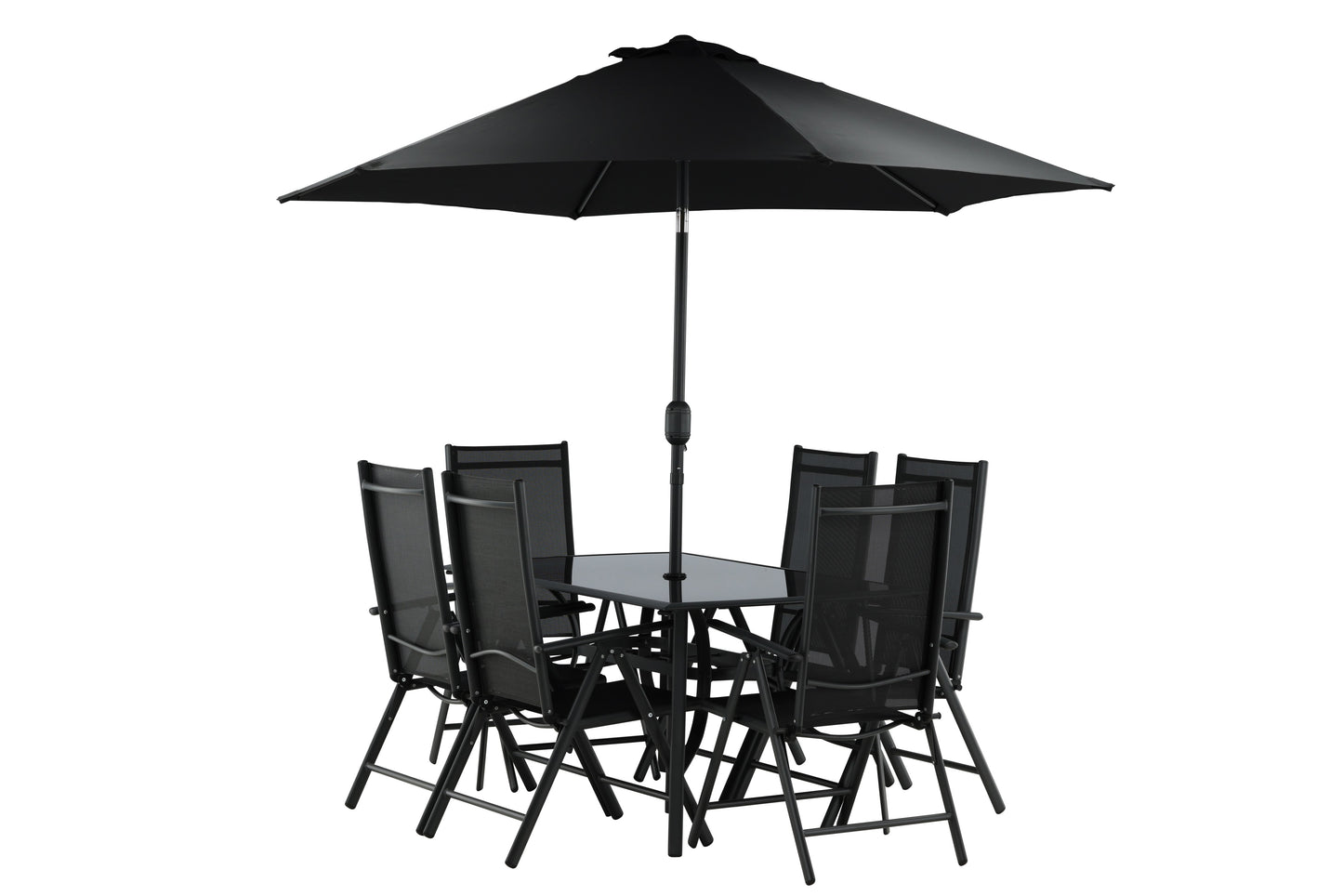 Brekki - Udendørs spisebordssæt inkl. parasol, Sort, Aluminium