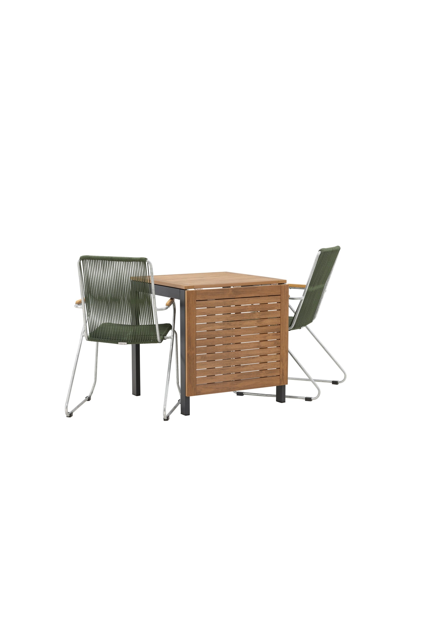 Diego - Cafébord, Aluminium - Sort / Brun Nonwood - Rektangulær 70*70/130* + Bois stol Stål - Sølv / Grønt Reb