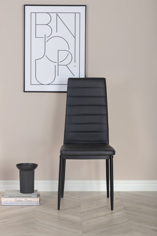 Venture-Design | Schmaler Esszimmerstuhl mit hoher Rückenlehne – schwarze Beine – schwarzes PU