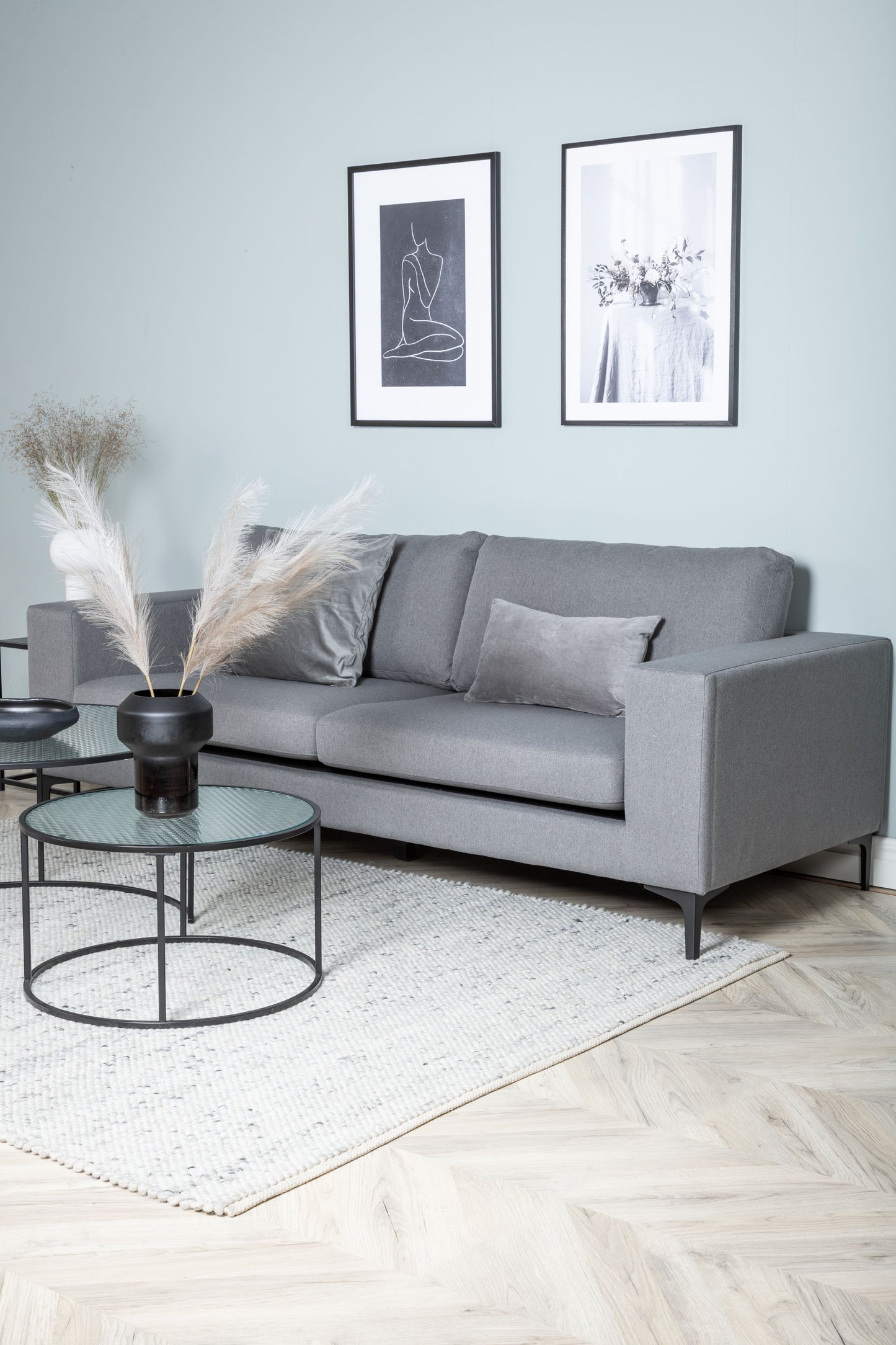 Venture-Design | Bolero Sofa - 3-Sitzer - Grauer Stoff - Schwarze Beine