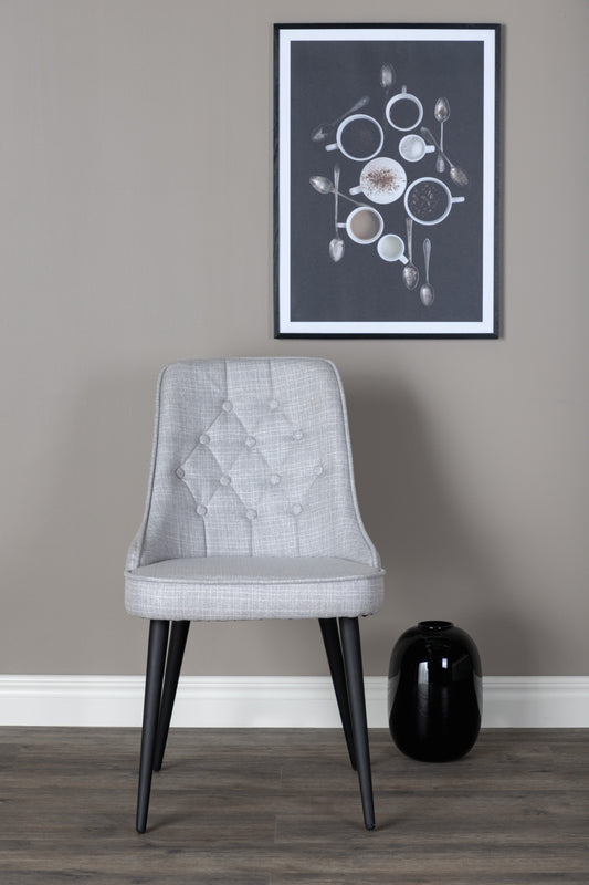 Venture-Design | Deluxe Esszimmerstuhl aus Velours – schwarze Beine – hellgrauer Stoff