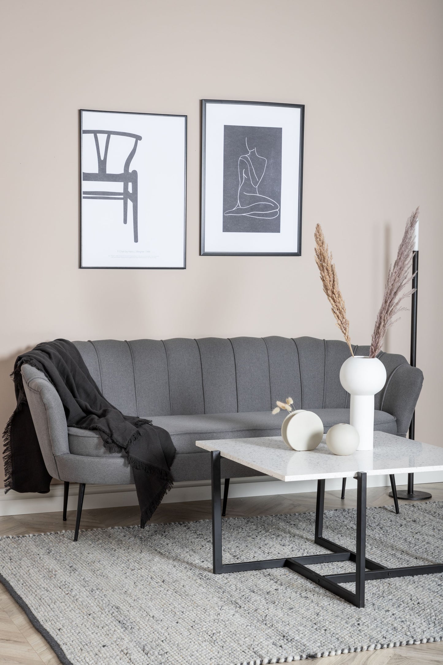 Venture-Design | Calais Sofa, 3-Sitzer - Grauer Stoff - Schwarze Beine