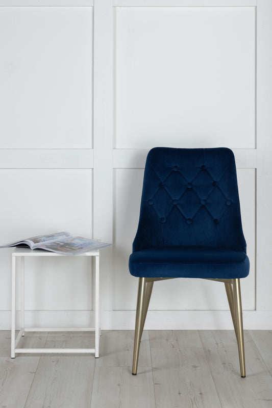 Venture-Design | Deluxe Stuhl aus Velours - Beine aus blauem/mattiertem Messing