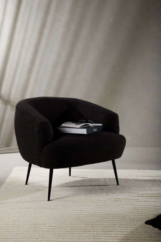 Venture-Design | Derry Lounge Chair - Schwarz / Kaffee/Grau Boucle