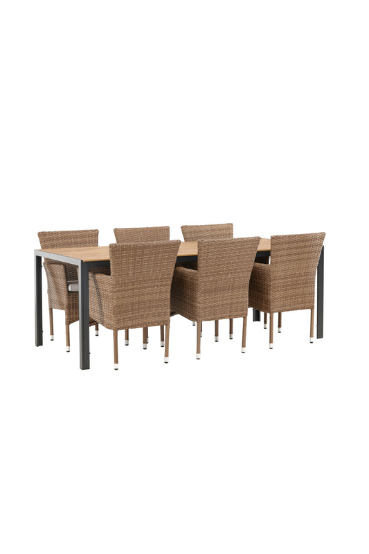 Break - Spisebord, Aluminium - Sort / Natur Rektangulær 90*200* + Malia stol Aluminium - Natur / flet